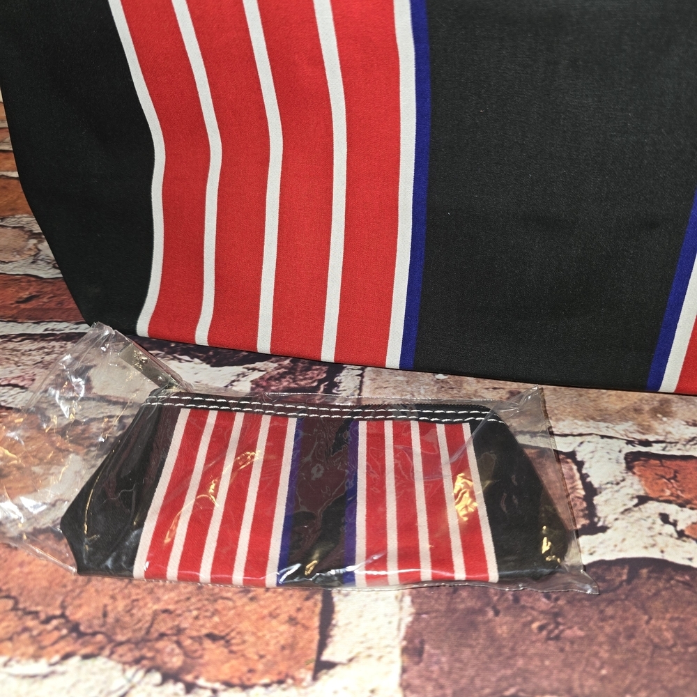 Striped Red and Black Tote Bag - Picture 2 of 7